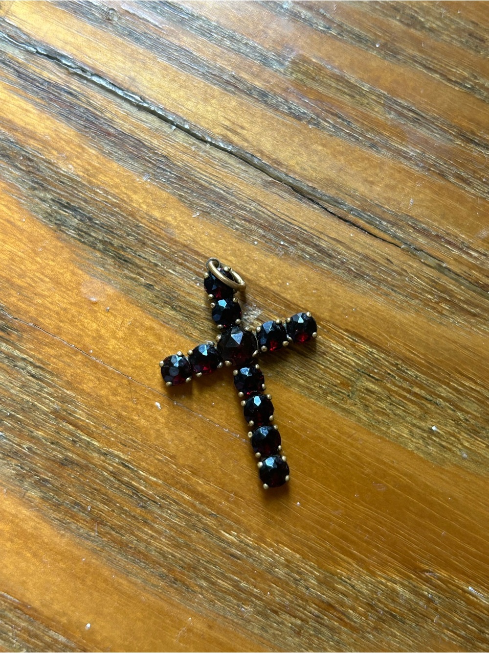 Vintage Garnet Cross Pendant - Deep Red Women’s Jewelry